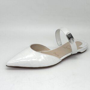 Christian Louboutin CHOC LOCK Croc Embossed Leather Flat Mule Sandals Shoes